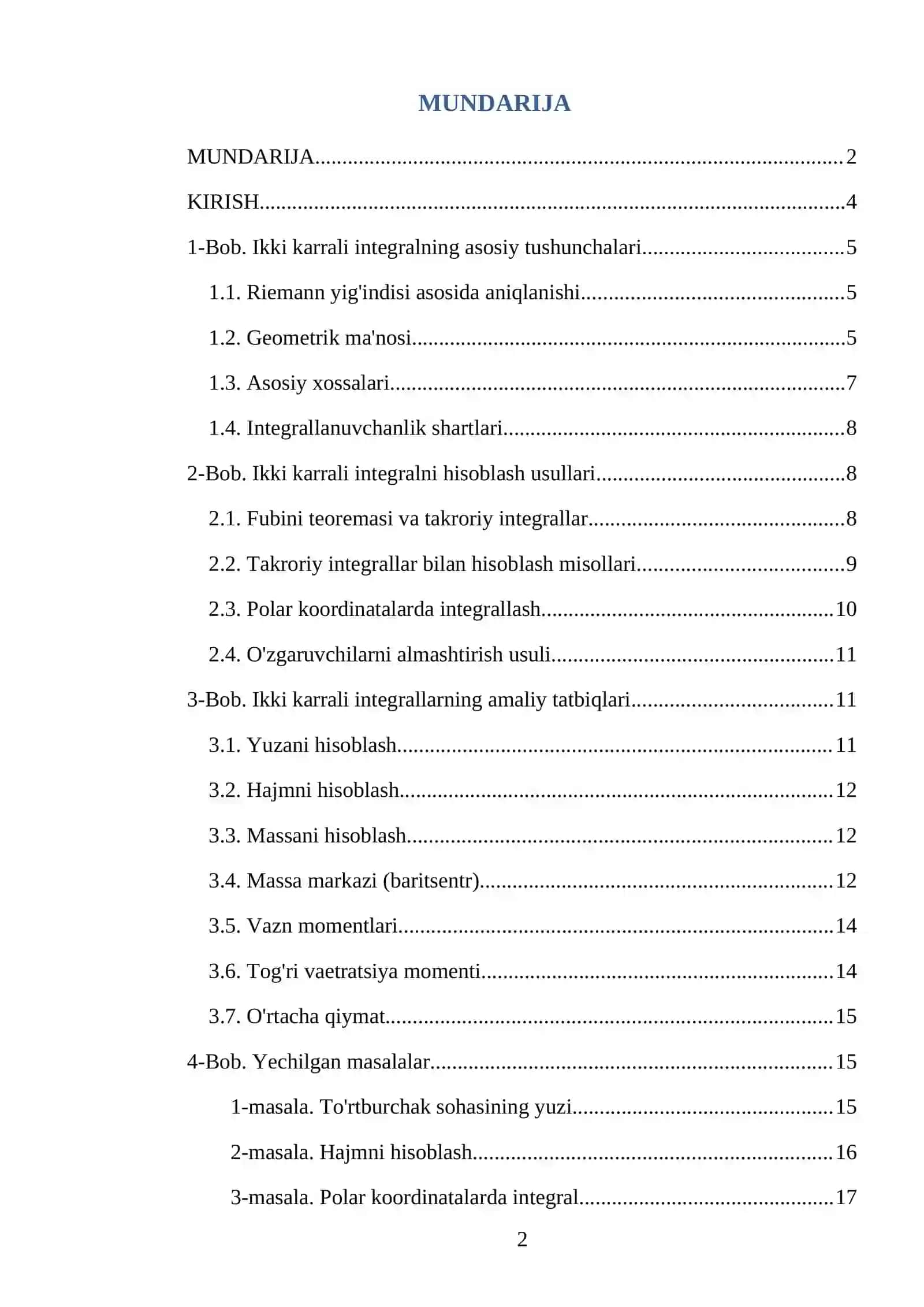 Ikki karrali integrallarning tatbiqlari 2