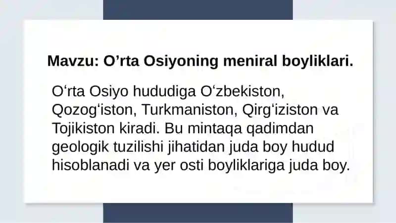 O’rta Osiyoning meniral boyliklari 2