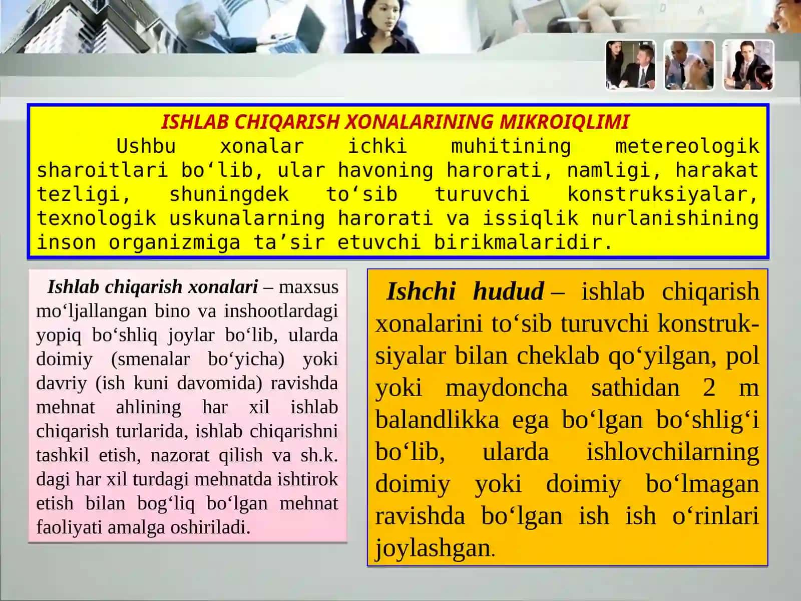 ISHLAB CHIQARISHNING SANITARIYASI VA GIGIYENASI MEYORLARI 2