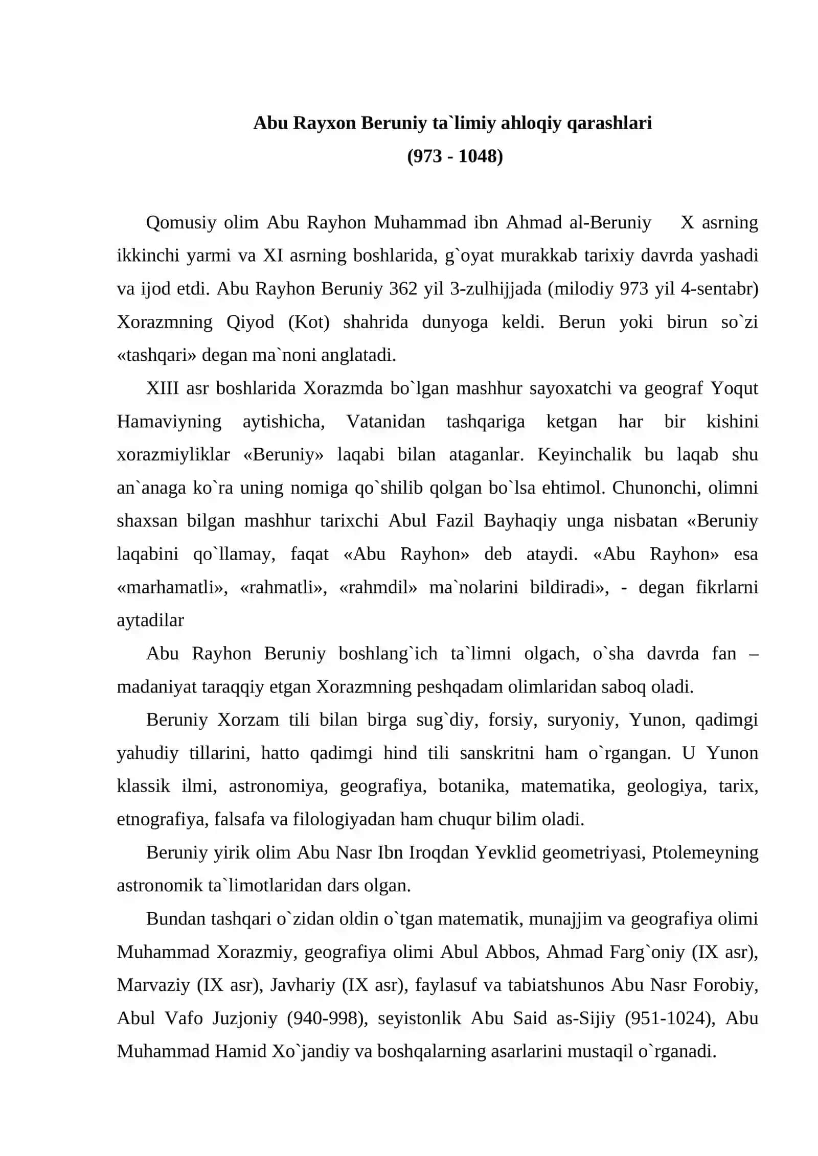 Abu Rayxon Beruniyning pedagogik qarashlari 2