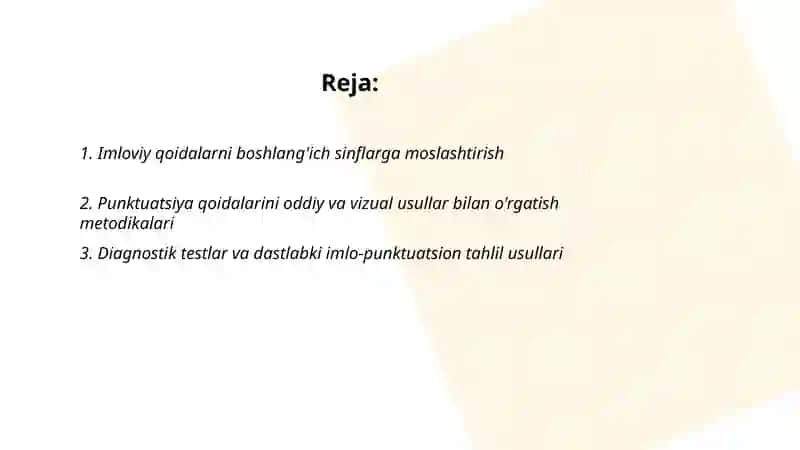 Boshlang‘ich ta’limda imloviy va punktuatsion savodxonlikni oshirish boʻyicha tavsiyalar ishlab chiqish 2