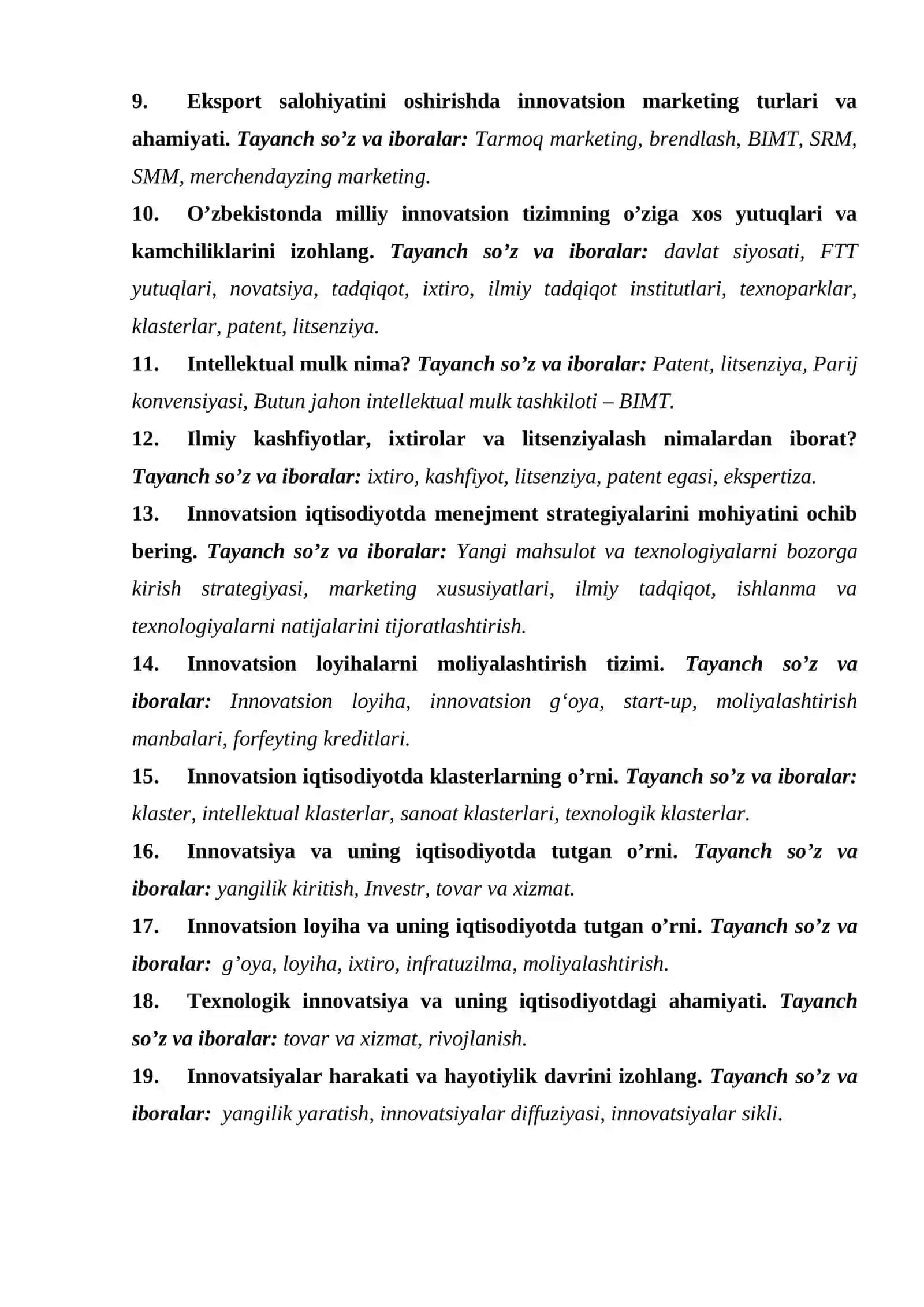 Innovatsion iqtisodiyot fanidan savollar 2
