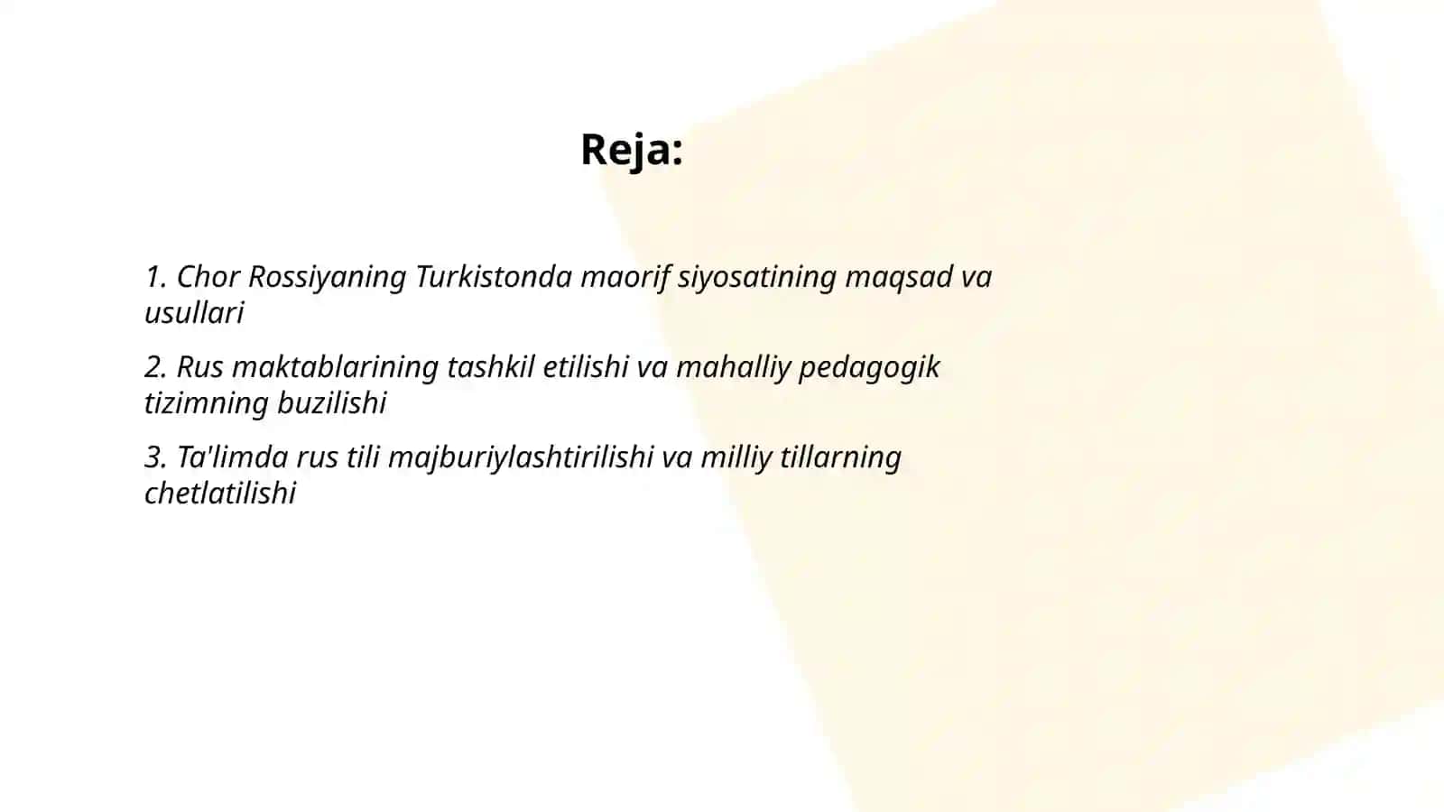 Chor Rossiyaning Turkistonda maorif va madaniyat sohasidagi mustamlakachiligi va uning salbiy oqibatlari 2