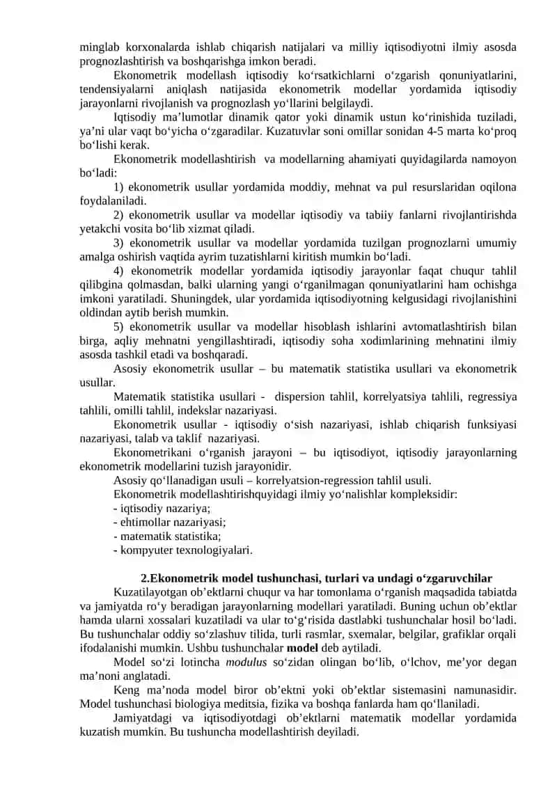 Ekonometrik modellashtirish asoslari 2