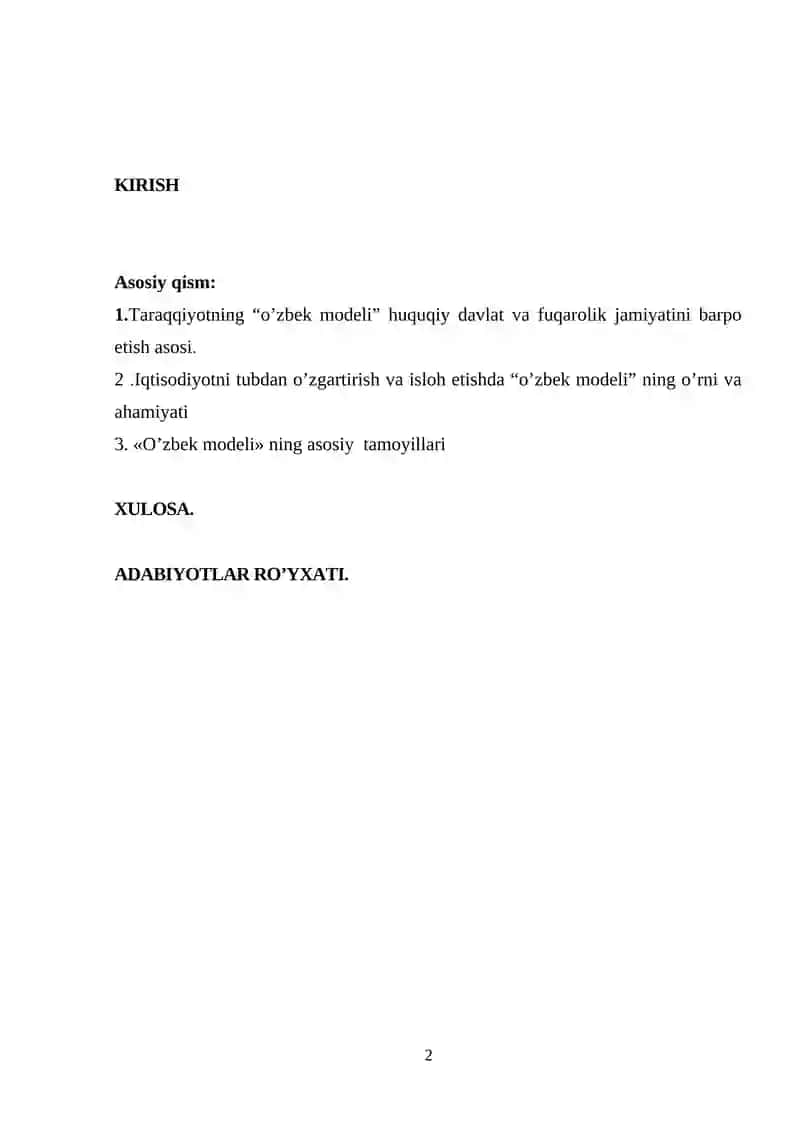 Taraqqiyotning “O’zbek modeli” va uning asosiy xususiyatlari 2