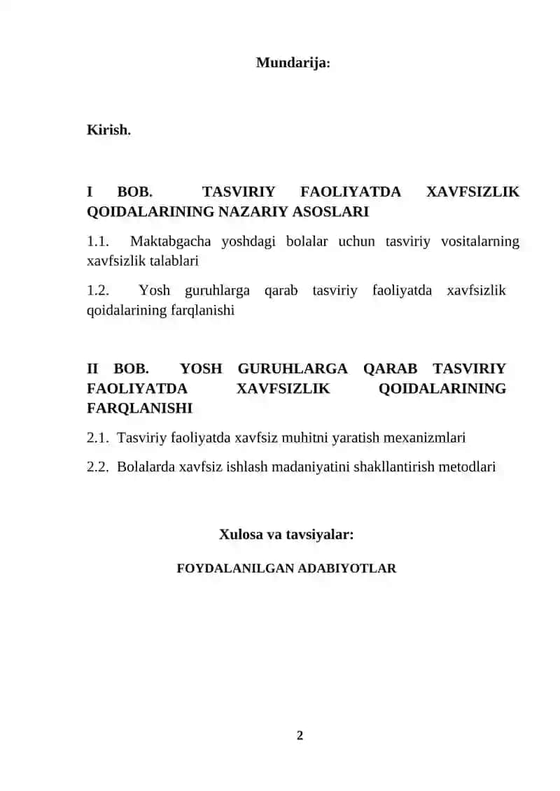 Bolalarni tasviriy faoliyatga oʻrgatishda xavfsizlik qoidalari (KURS ISHI) 2