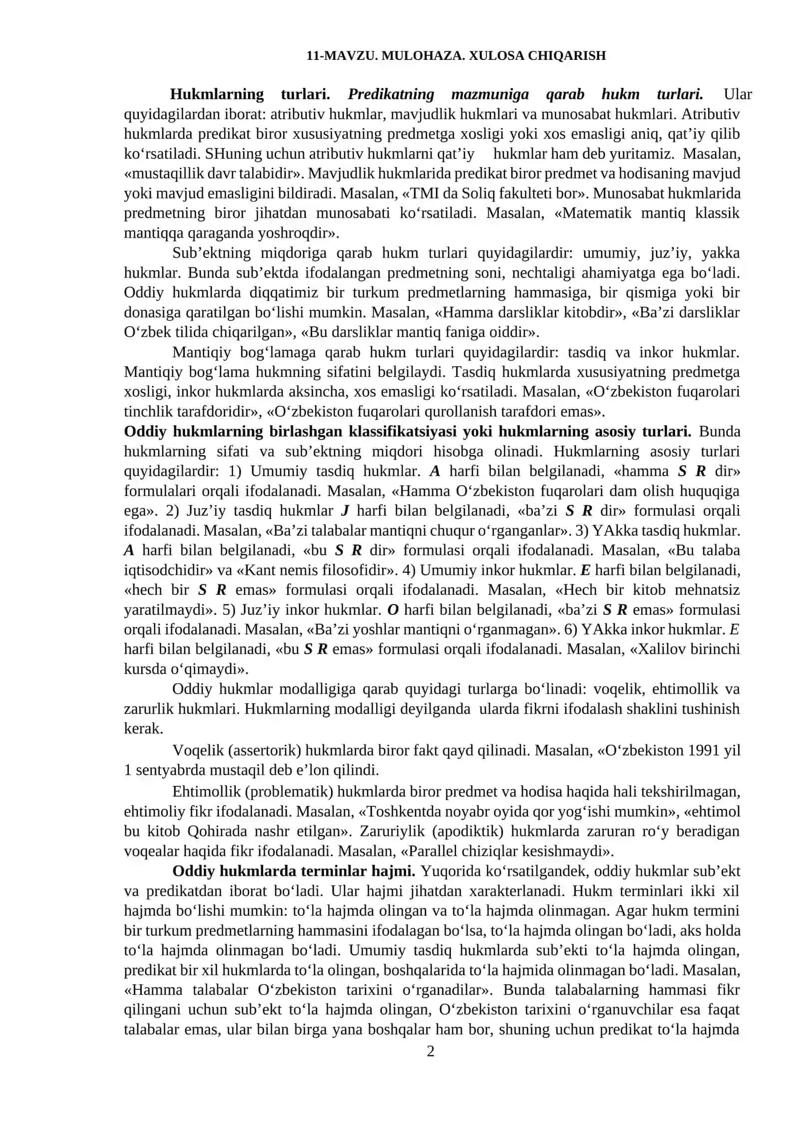 Mulohaza tafakkur shakli va xulosa chiqarish 2