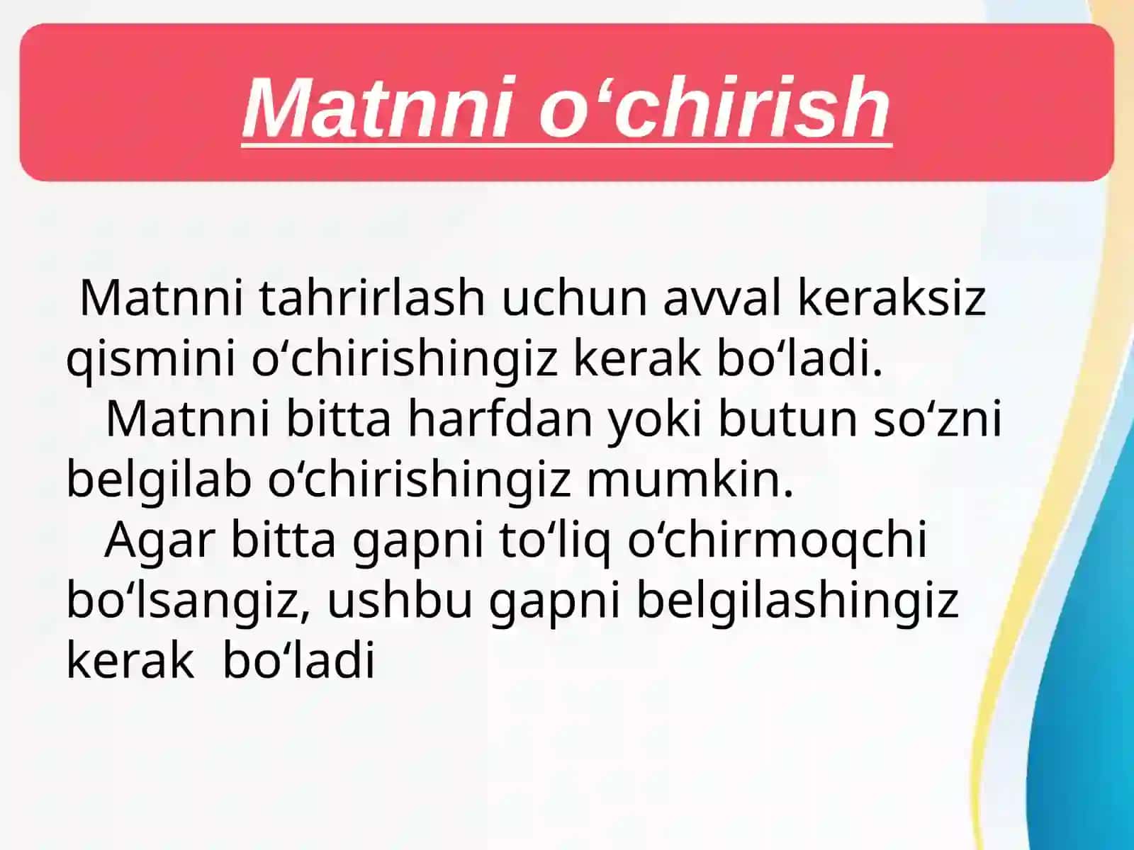 Matnni  o’chirish 2