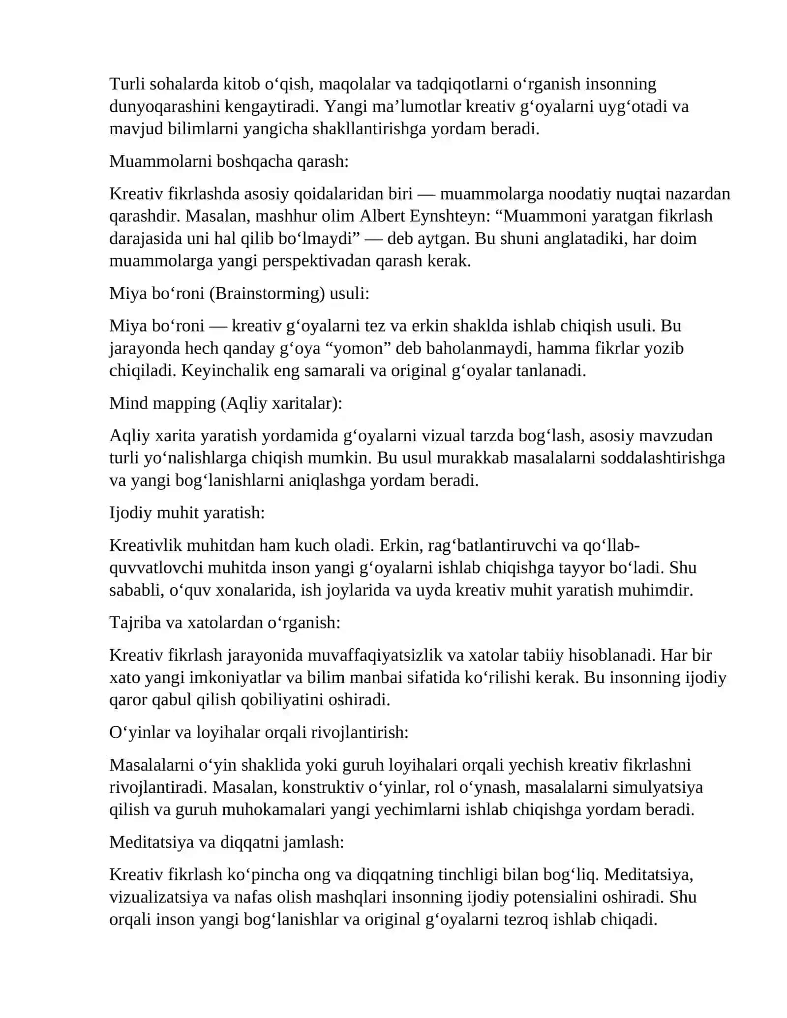 Kreativ fikrlash va uni rivojlantirish yo‘llari 2
