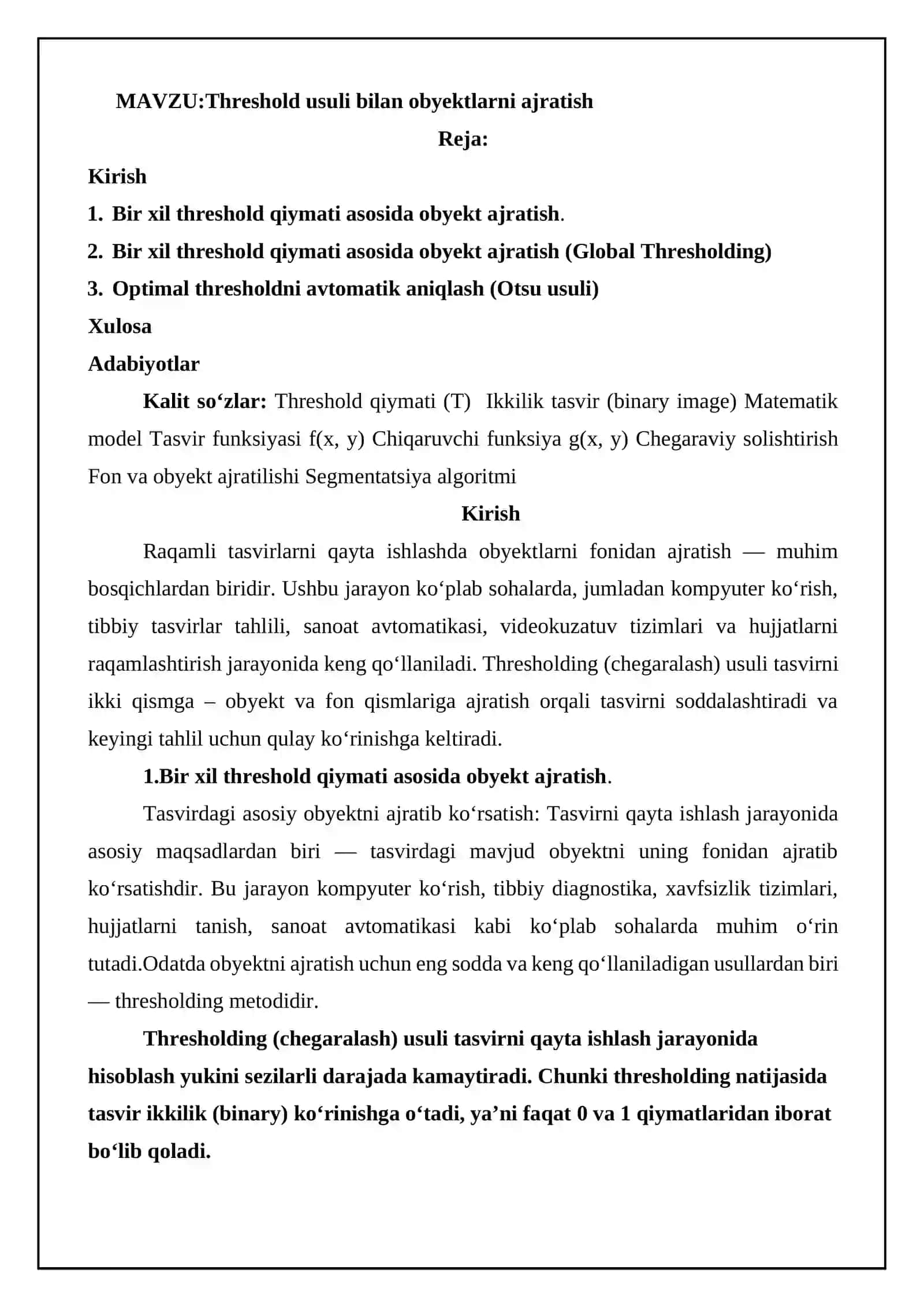 Threshold usuli bilan obyektlarni ajratish 2