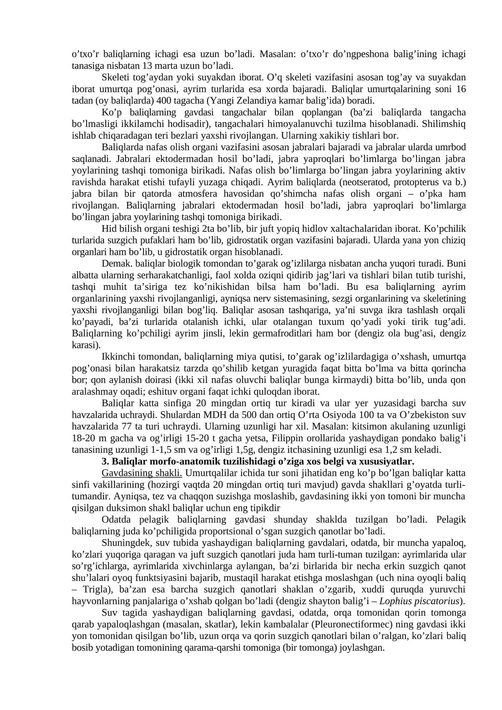 Baliqlar Katta Sinfiga Umumiy Tavsif va Sistematikasi 2
