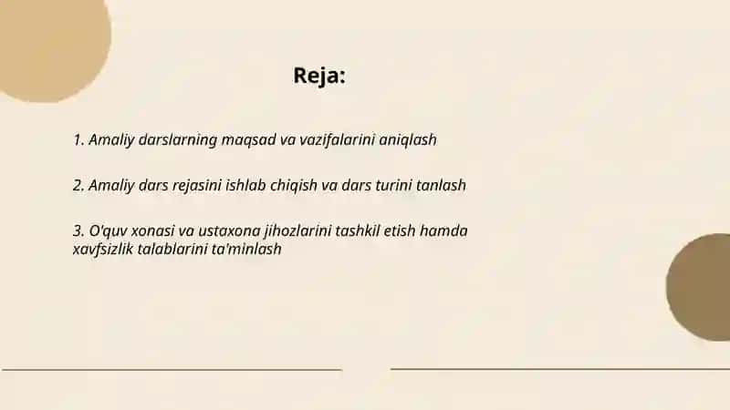 Amaliy darslarni tashkil qilish metodikasi 2