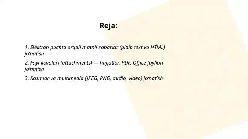 Elektron pochta orqali turli xil axborotlarni joʻnatish 2