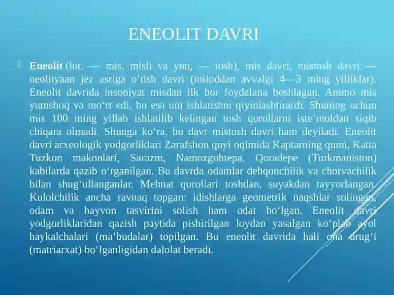 ENEOLIT VA BRONZA DAVRLARI 2