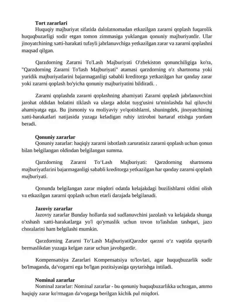 Qarzdorning Zararni ToʻLash Majburiyati 2