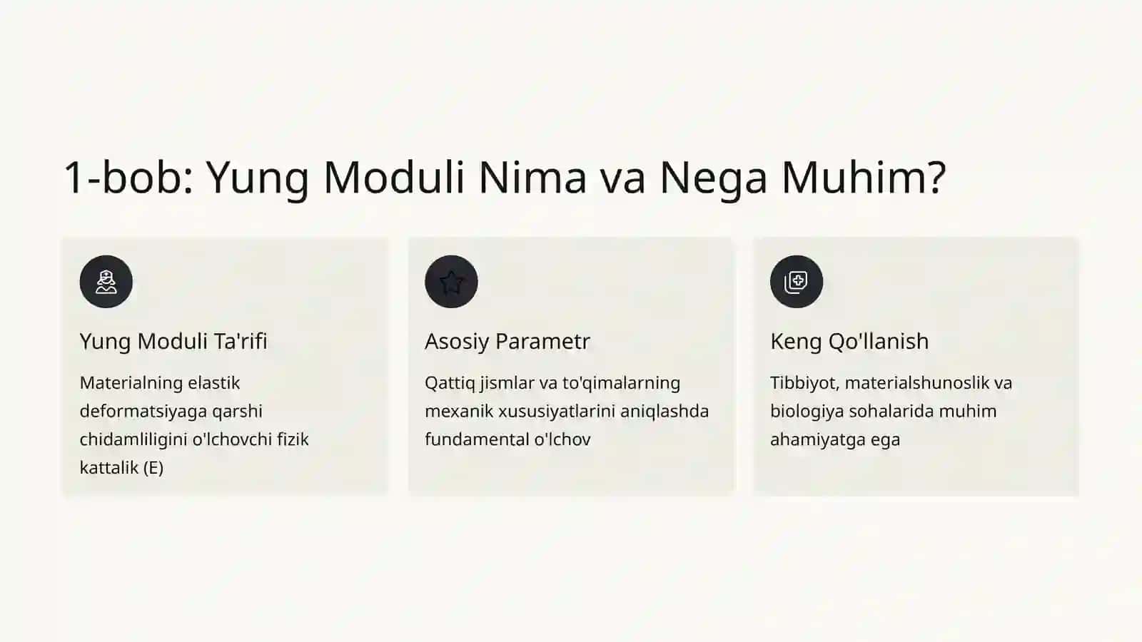 Qattiq Jismlar va Biologik To'qimalarning Yung Moduli: O'lchash va Tahlil 2