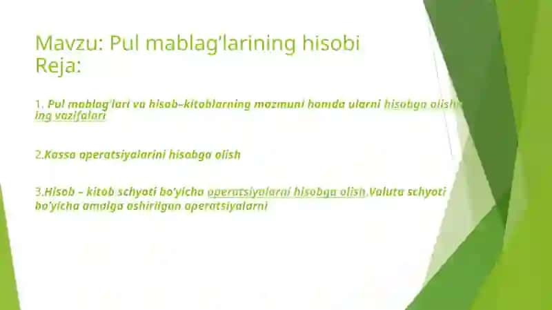 Pul mablag'larining hisobi 2