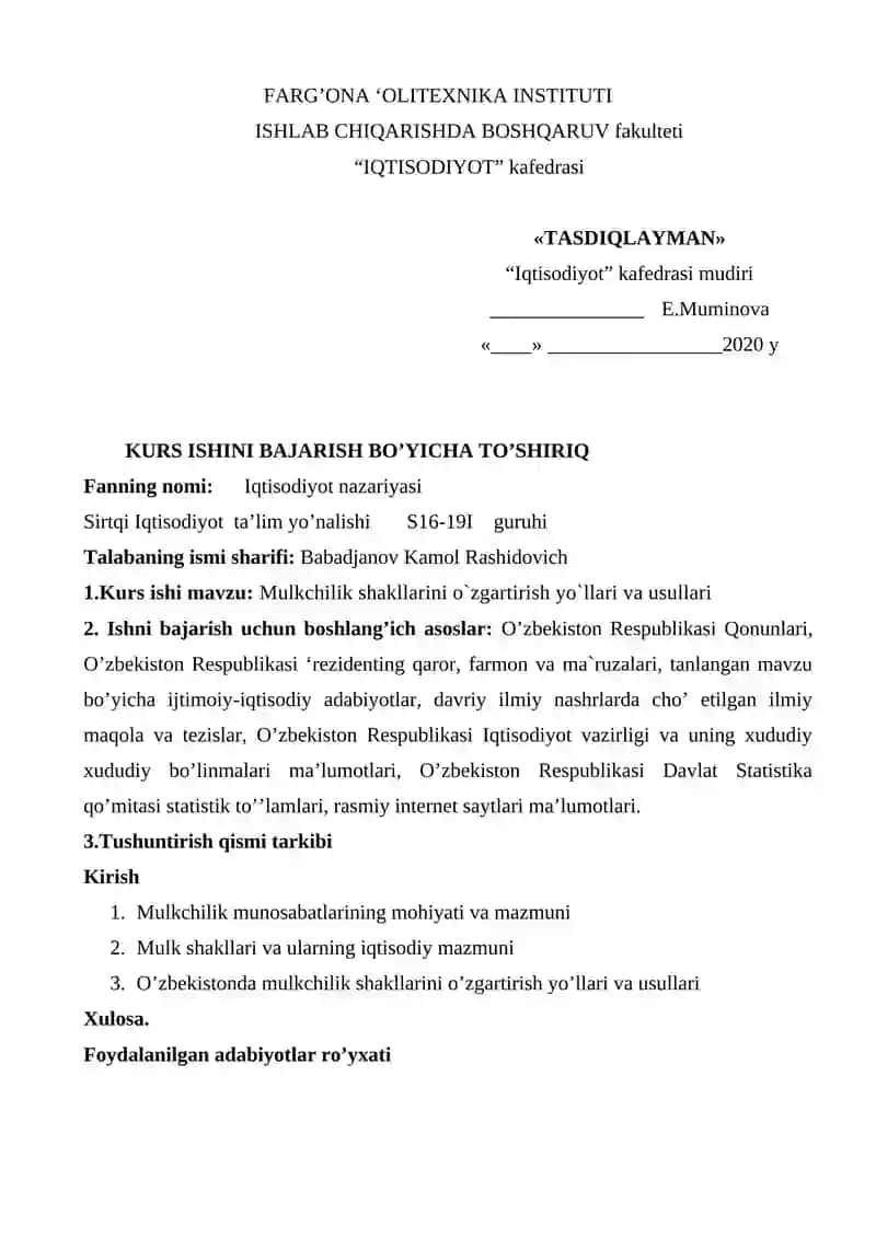 MULKCHILIK SHAKLLARINI O`ZGARTIRISH YO`LLARI VA USULLARI 2