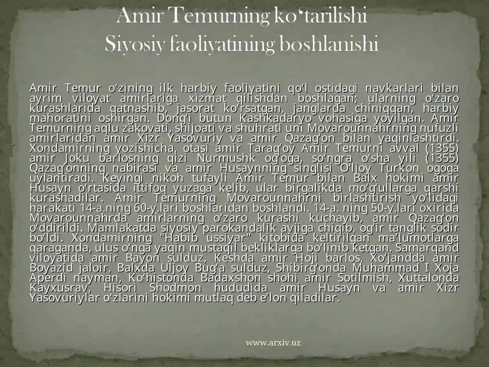 Amir Temurning ilk harbiy faoliyati 2
