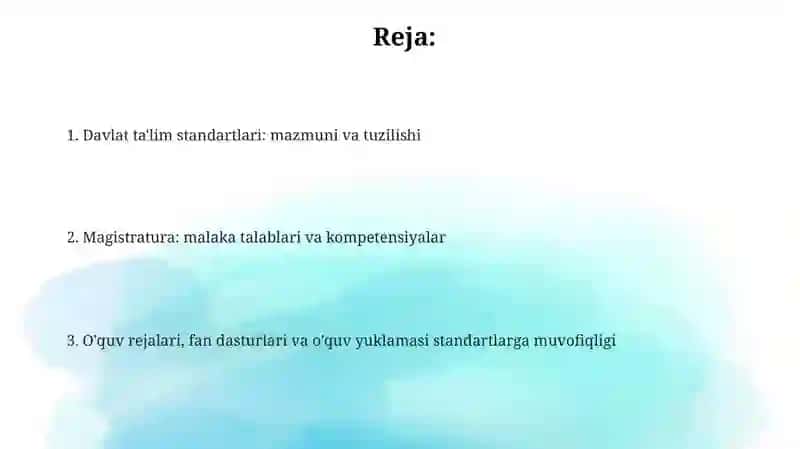 Davlat ta’lim standartlari va malaka talablari 2