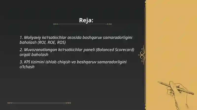 Boshqaruv samaradorligini baholash usullari 2