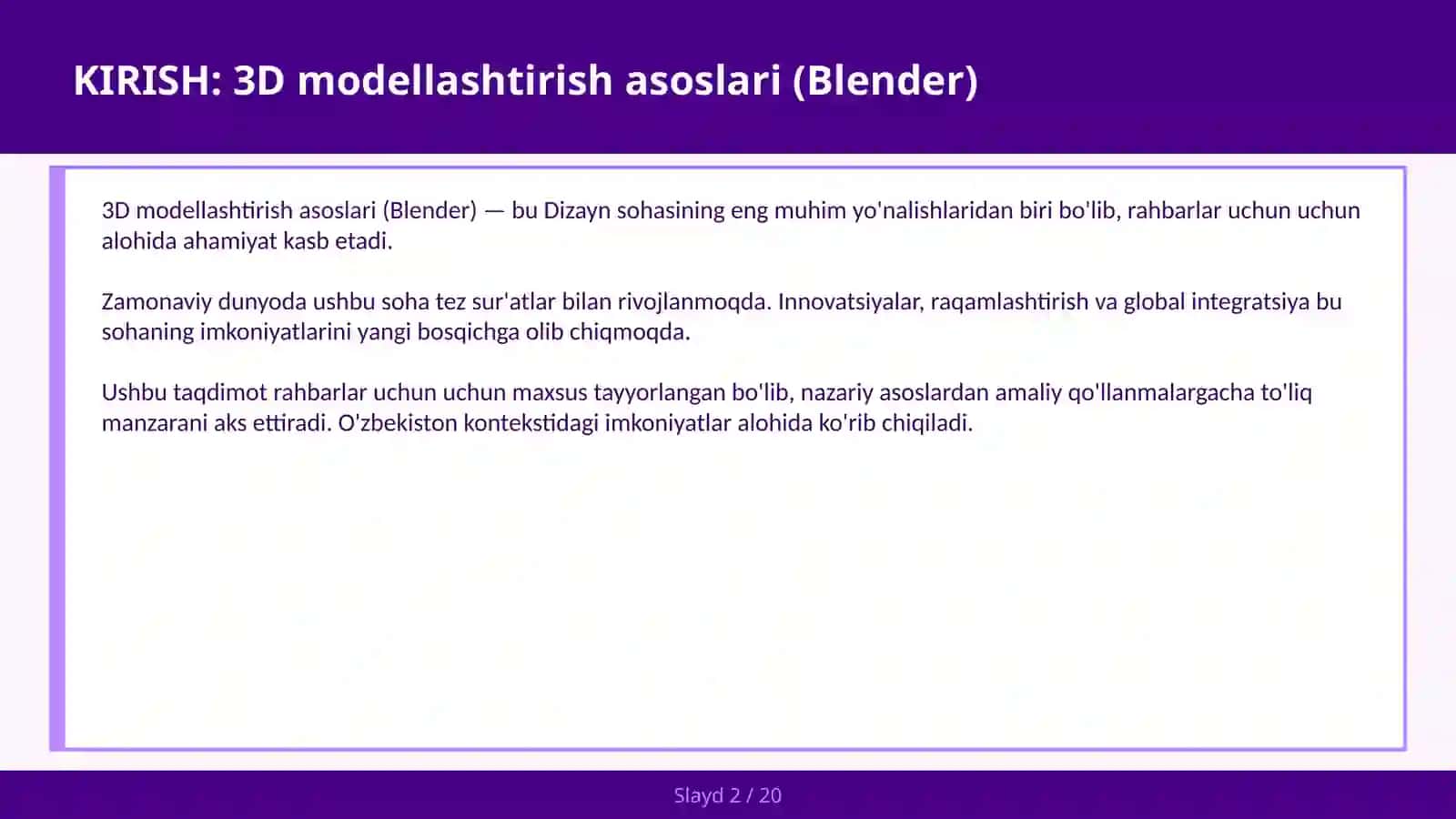 3D modellashtirish asoslari (Blender) 2