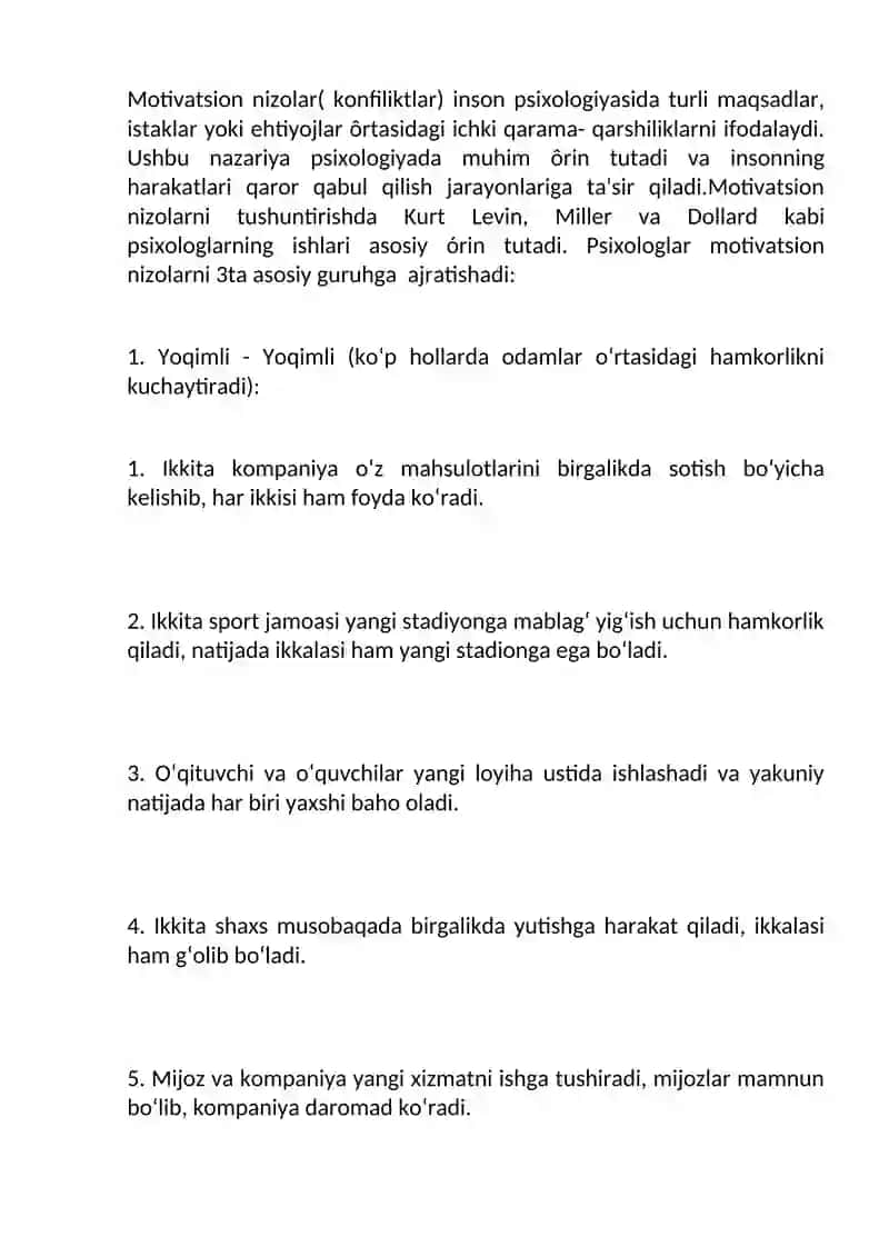 MOTIVATSION NIZOLAR NAZARIYASI HAQIDA MISOLLAR 2