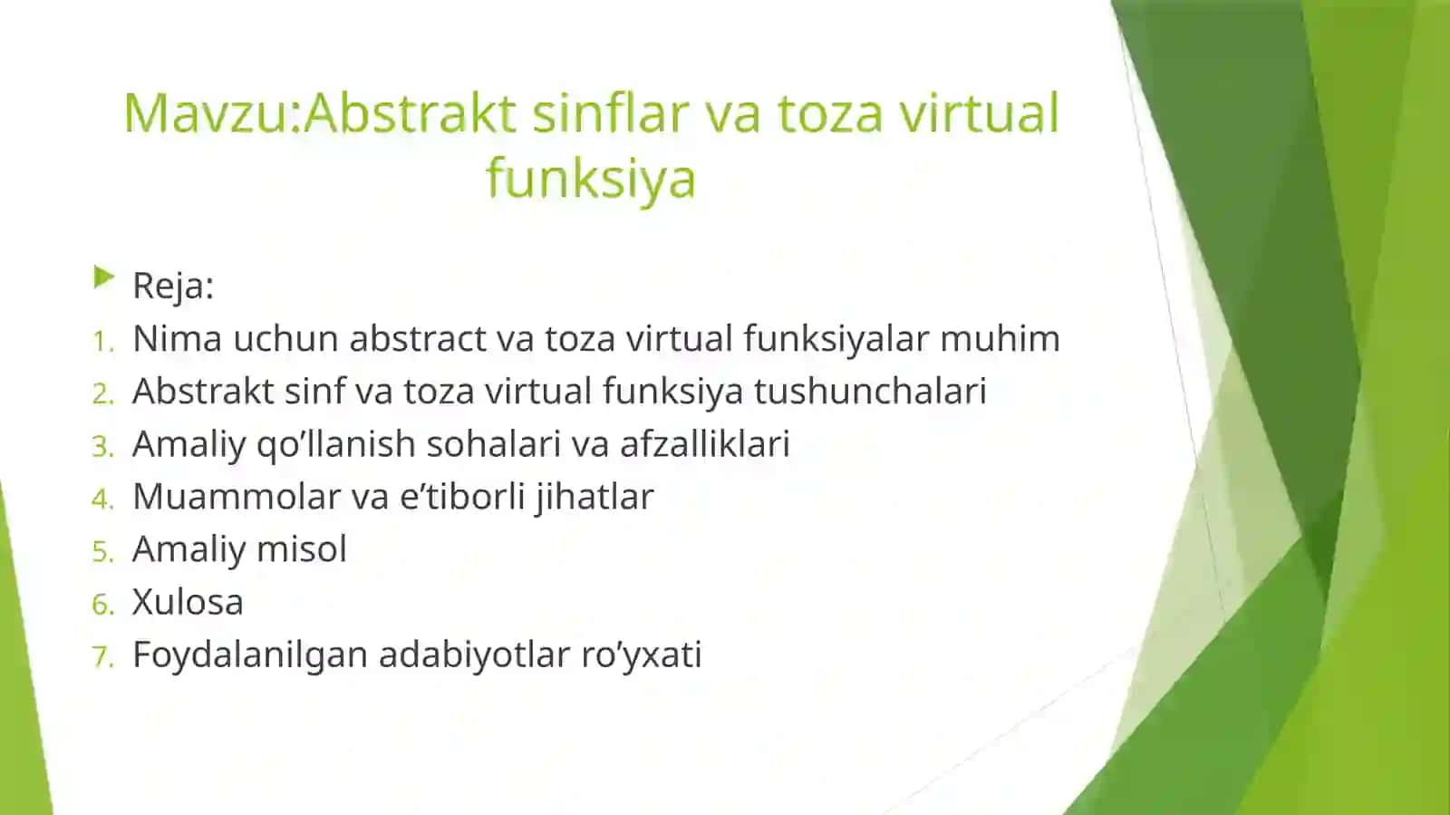 Abstraktsinflar va toza virtual funksiya 2