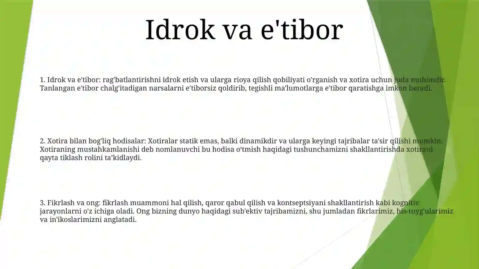 Xotira Bilan Bog‘Liq Hodisalar.Tafakkur Va Ong.Shaxsning Individual PsixologikXususiyatlari 2