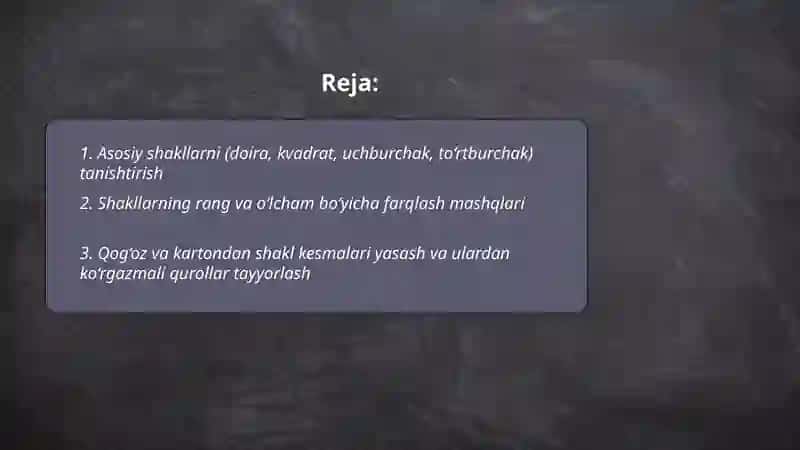 Geometrik figuralarni farqlash va nomini aytishga o‘rgatish 2
