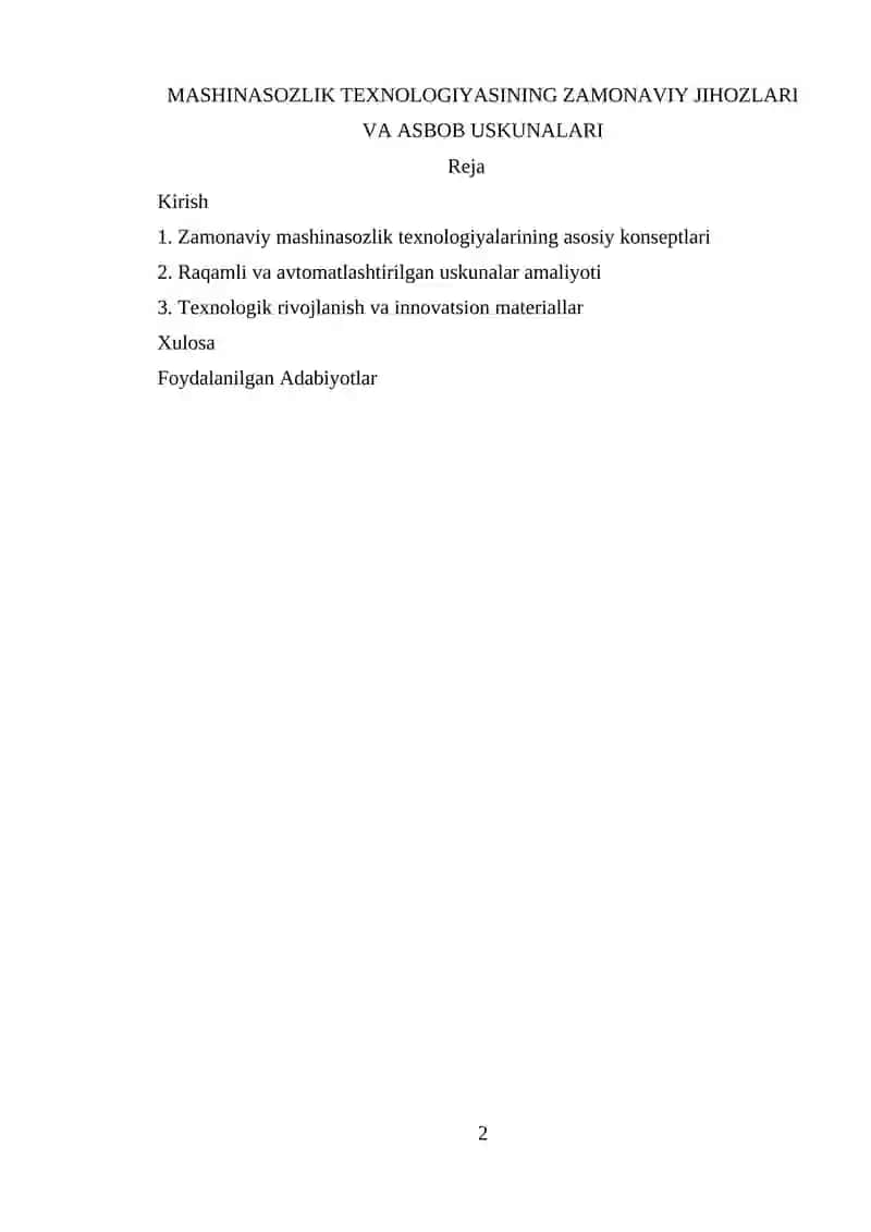 MASHINASOZLIK TEXNOLOGIYASINING ZAMONAVIY JIHOZLARI VA ASBOB USKUNALARI 2
