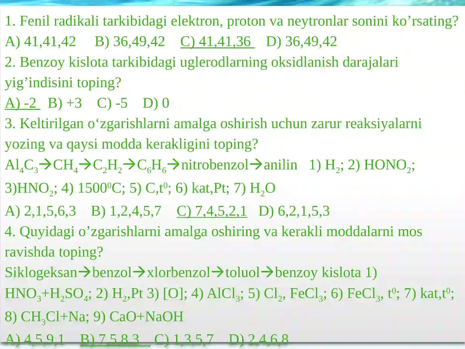 Organik Kimyo Test Savollari 2