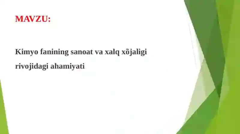 Kimyofanining sanoat va xalq xo'jaligi rivoyatiga ahamiyati 2