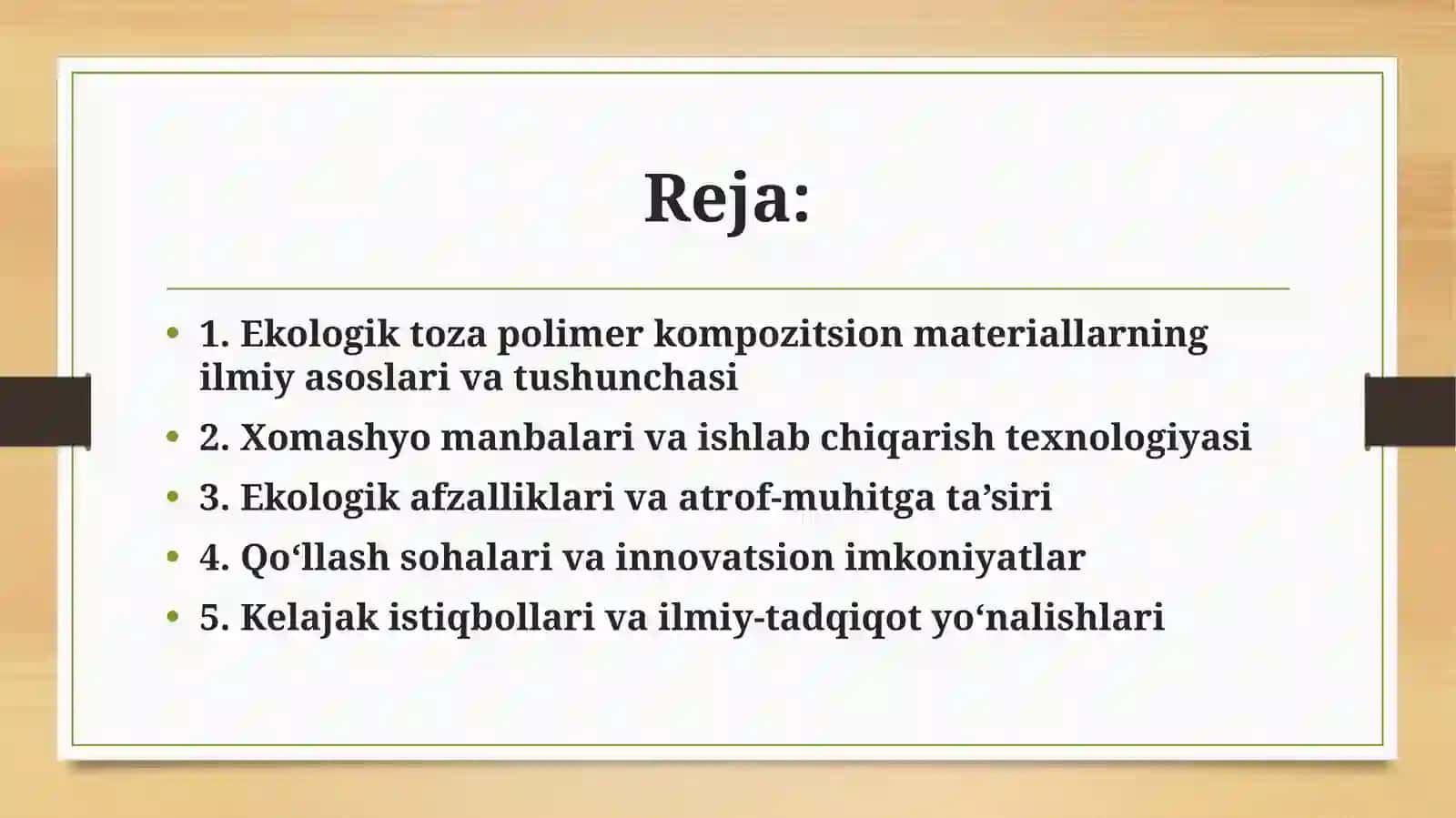 Semenar: Ekologiktozapolimerkompozitsionmateriyallar-umumiyko'rinishvaqo'llashsohalari 2