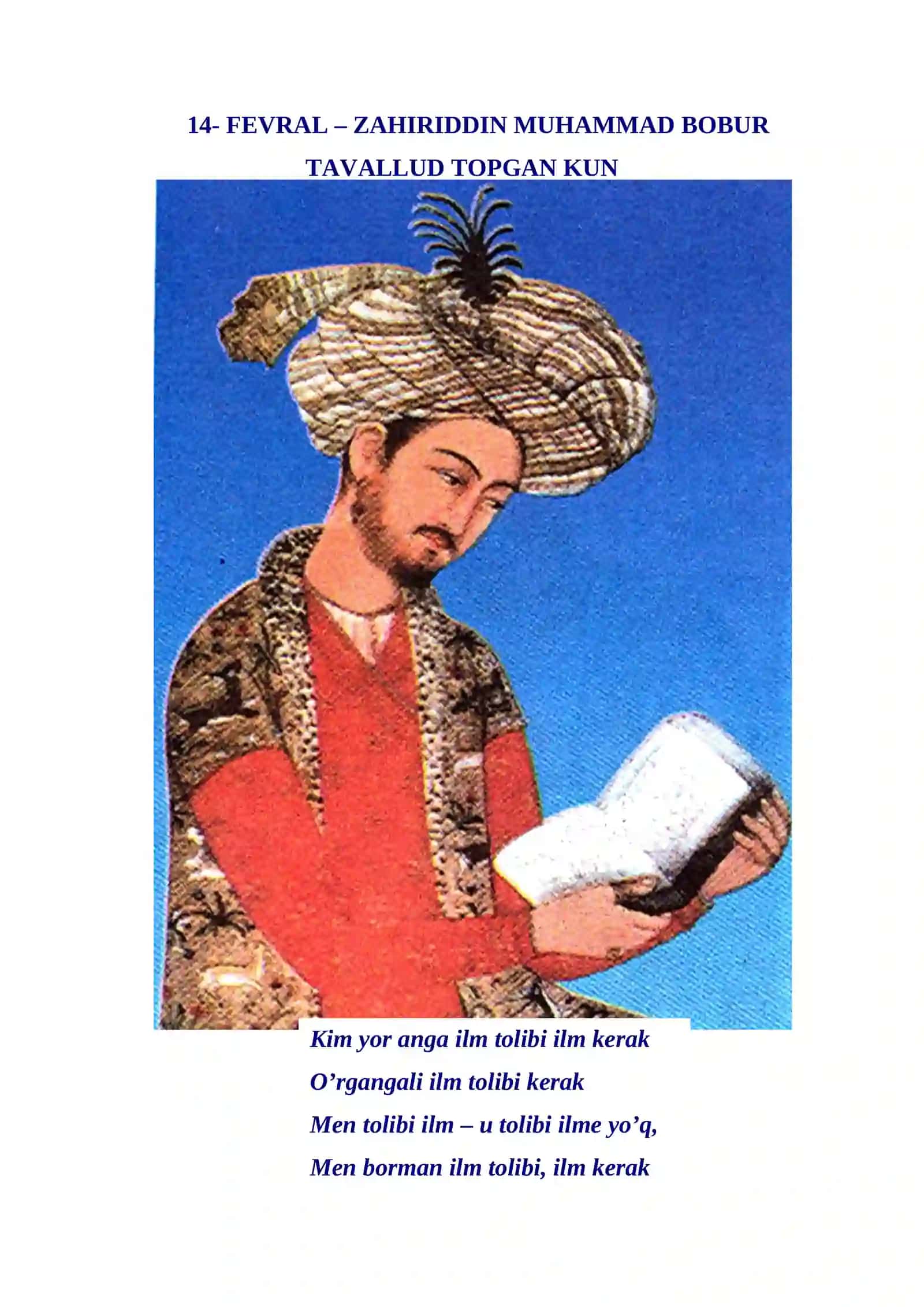 10-sinf Adabiyot fanidan Zahiriddin Muhammad Bobur buklet 2