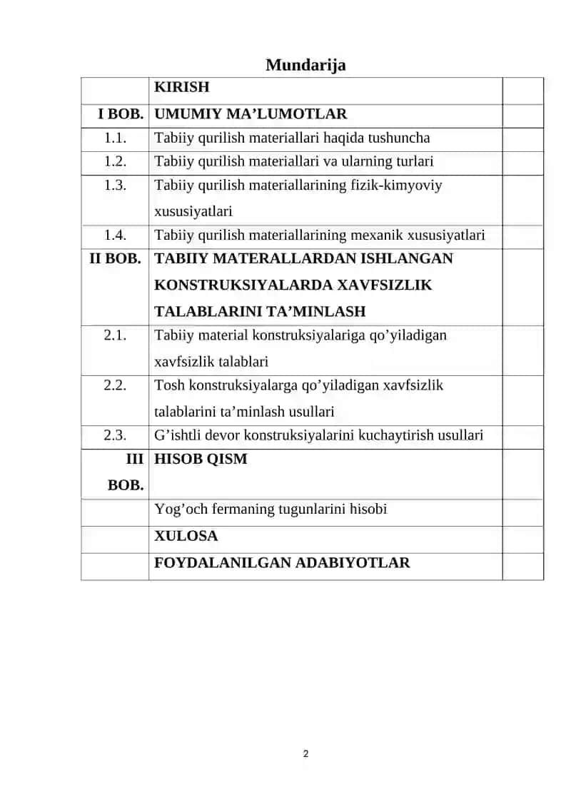 Tabiiy materallardan ishlangan konstruksiyalarida xavfsizlik talablarini ta’minlanishi 2