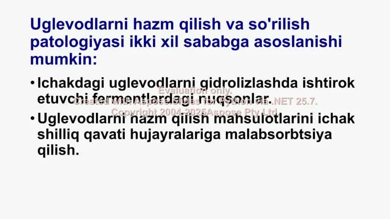 Uglevodlar hazmlanishi va so'rilishini buzilishi 2