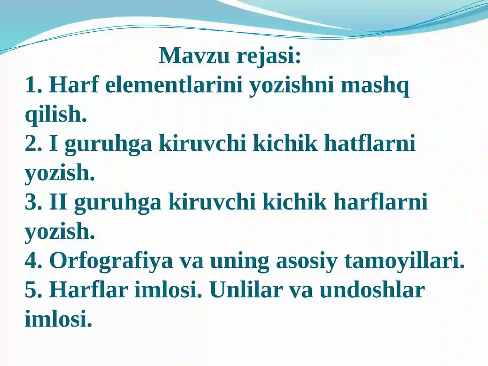 HARF QISM (ELEMENT)LARINI VAI, II GURUH KICHIK HARFLARNI YOZISH 2