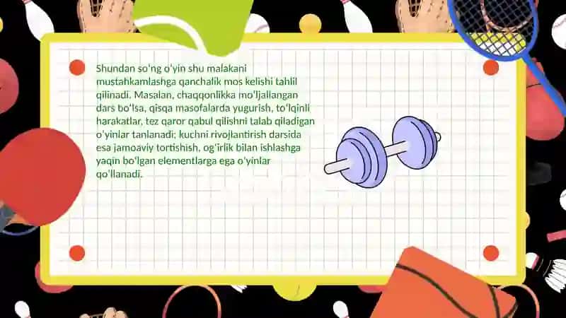 Harakatli o'yinlarni darsni asosiy qismiga mos holda tanlash va tahlil qilish 2