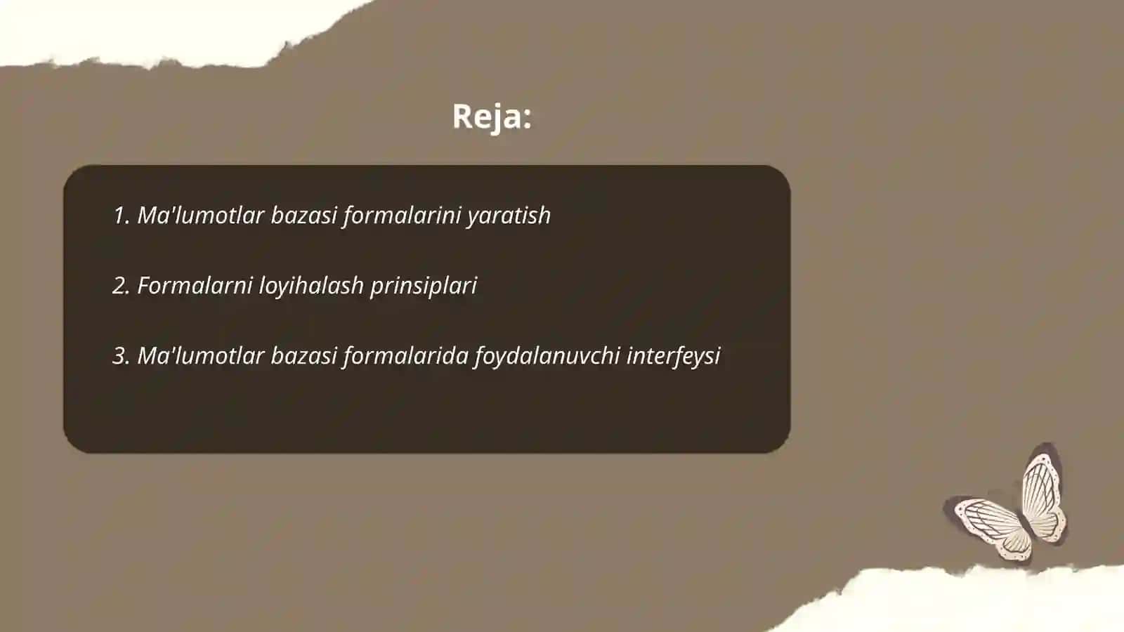 Ma'lumotlar bazasi formalarini yaratish 2