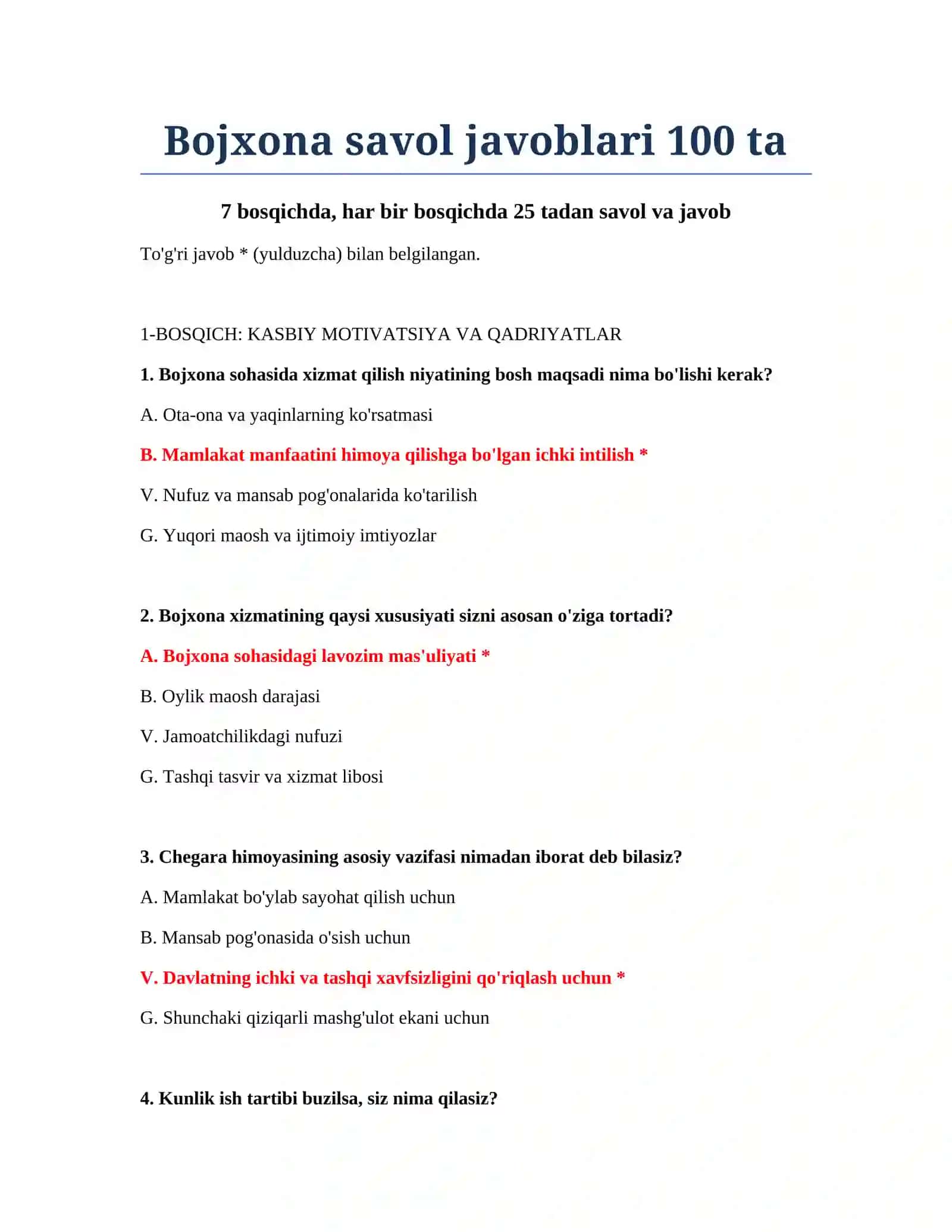 Bojxona savol javoblari 100 ta 2