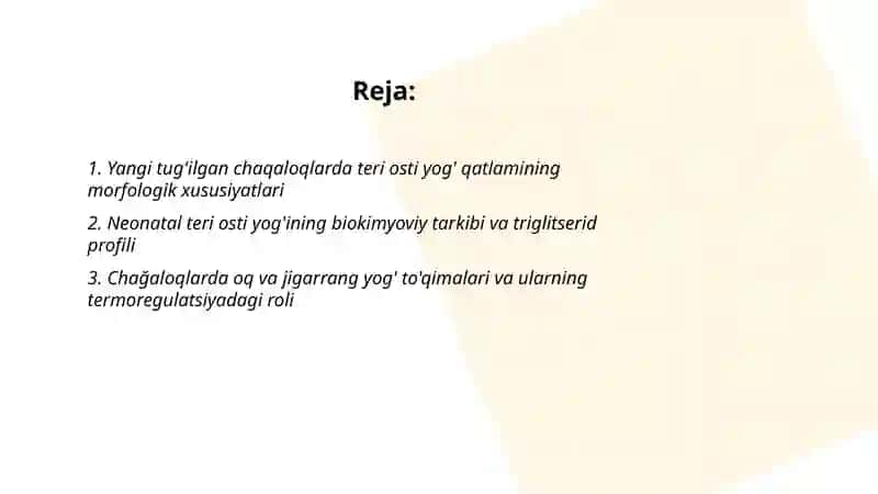 Yangi tug'ilgan chaqaloqlarda teri osti yog' qatlamini xususiyatlari 2