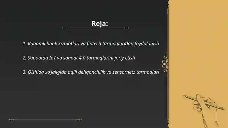 Iqsodiyotning turli sohalari va tarmoqlarida tarmoq texnalogiyalari 2