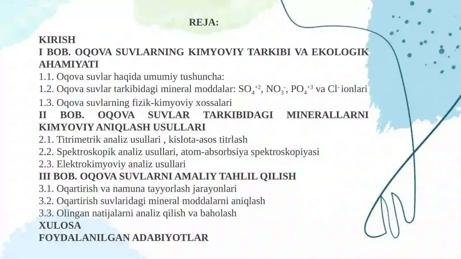 Oqovasuvların mineral moddalarini kimyoviy aniqlash usullari 2