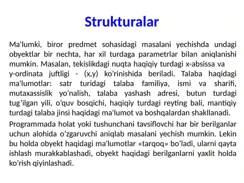 C++ tilida strukturalar va birlashmalar 2