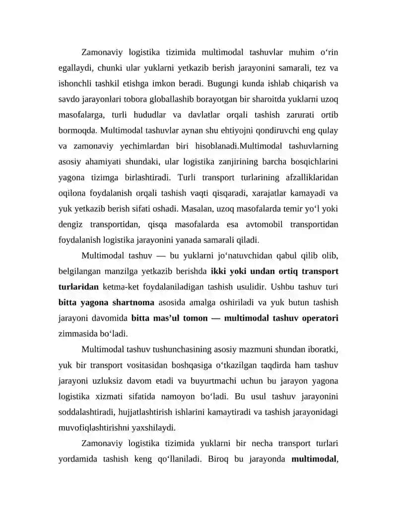 Multimodal tashuvlarning umumiy tasnifi 2