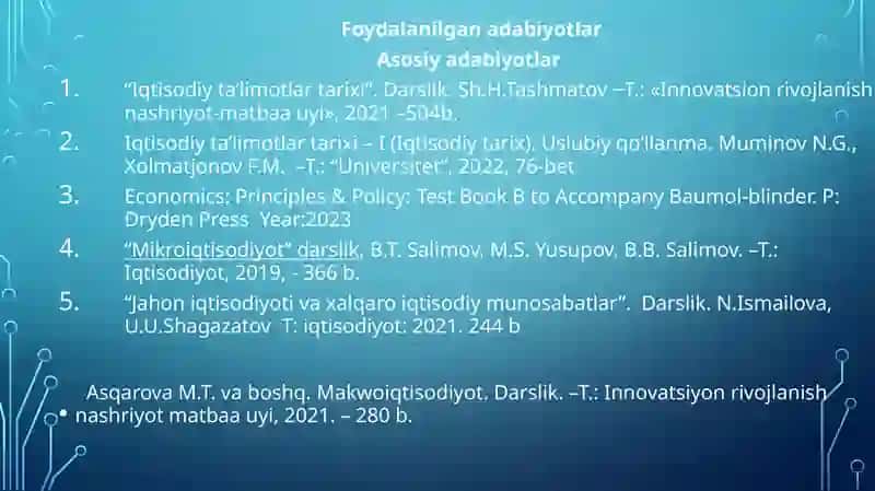IQTISODIY TALIMOTLAR TARIXI FANIGA KIRISH PREDMETI VA USULI 2