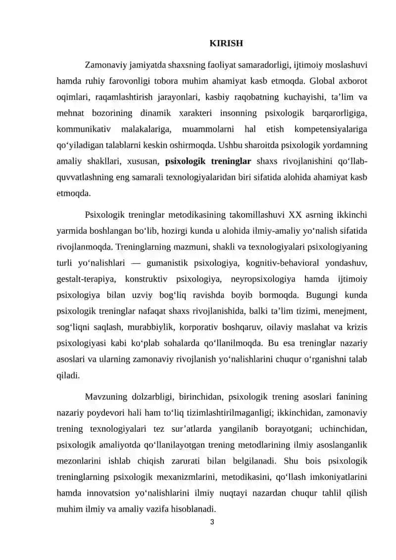 Psixologik trening asoslari fanining zamonaviy rivojlanish yo‘nalishlari 2