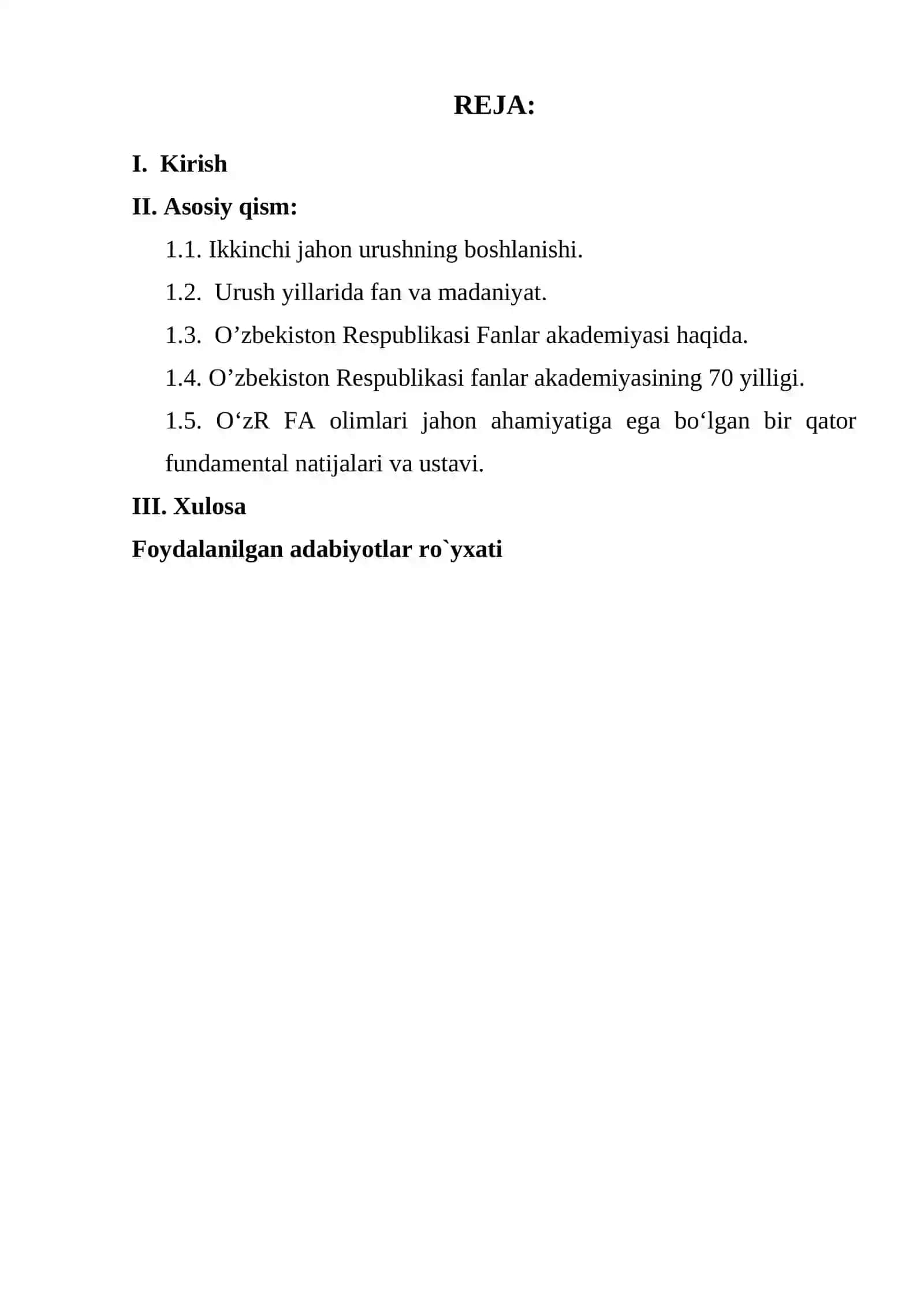 Ikkinchi jahon urushi yillarida O`zbekiston Fanlar Akademiyasining ochilishi va uning faoliyati 2