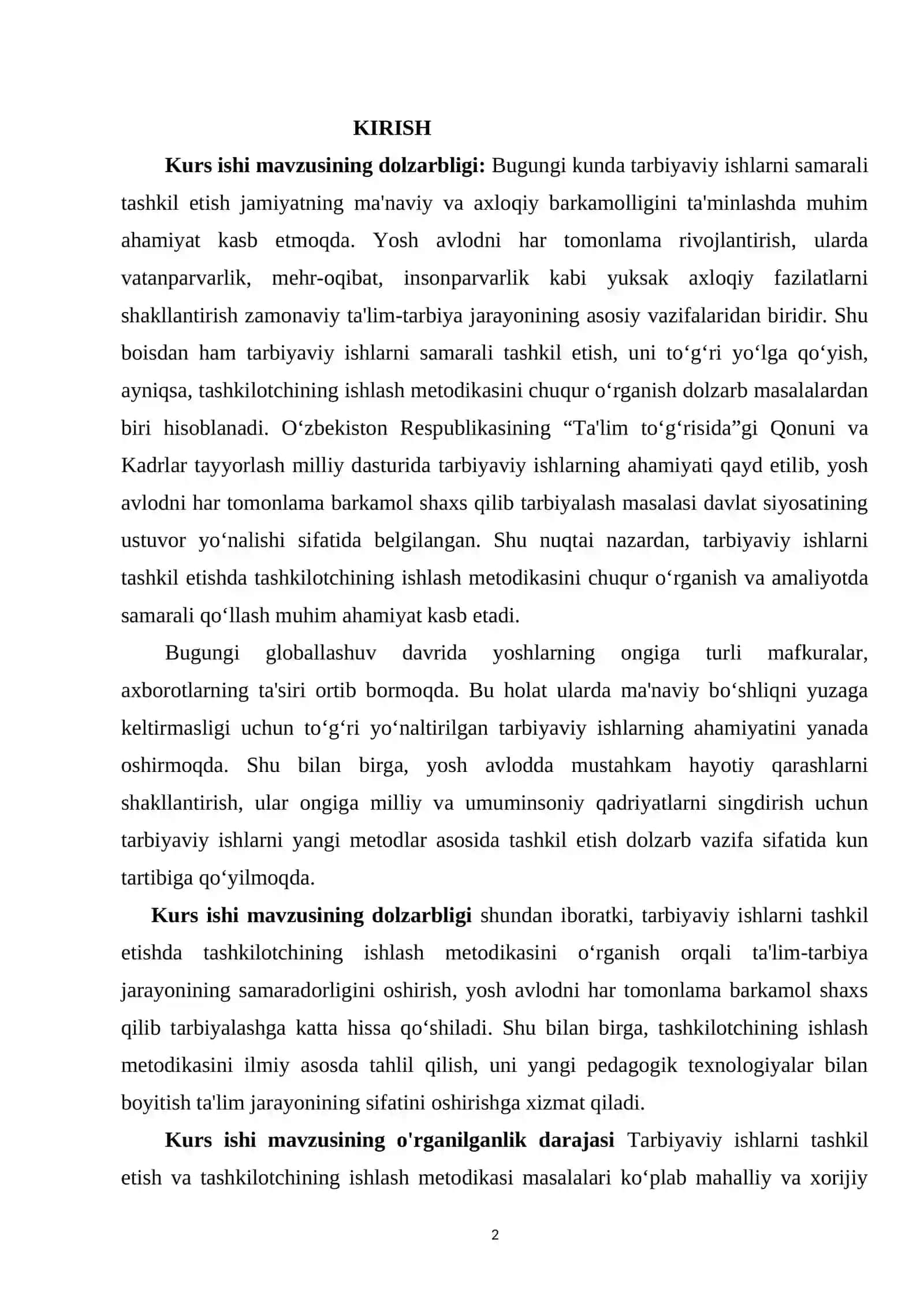 TARBIYAVIY ISHLARNI TASHKIL ETISHDA TASHKILOTCHILIKNING ISHLASH METODIKASI 2